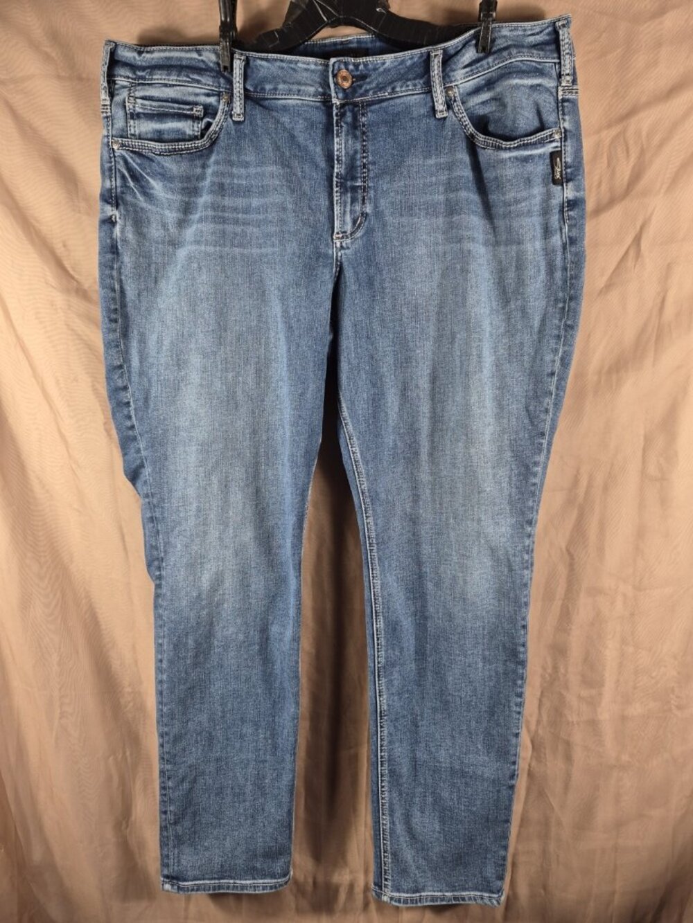 SILVER women's blue boyfriend embroidered pockets straight western Jeans size 20